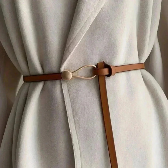 Western Boho Minimalist Camel Knot Belt Thin Waist Belt Vintage Style - Picture 1 of 9